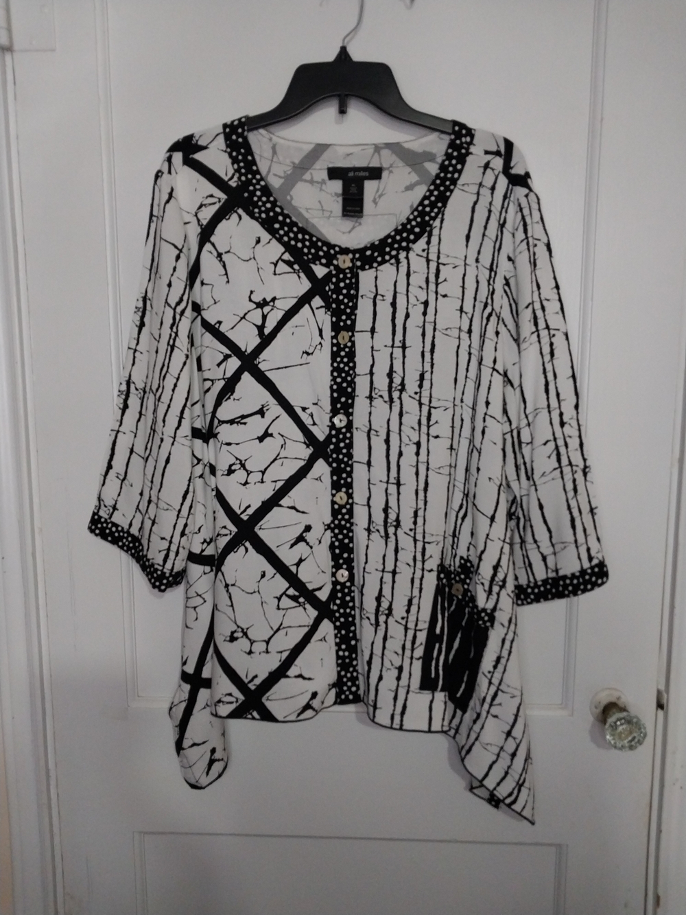 Ali Miles Black and White Mixed-Print Tunic 100%Rayon XL